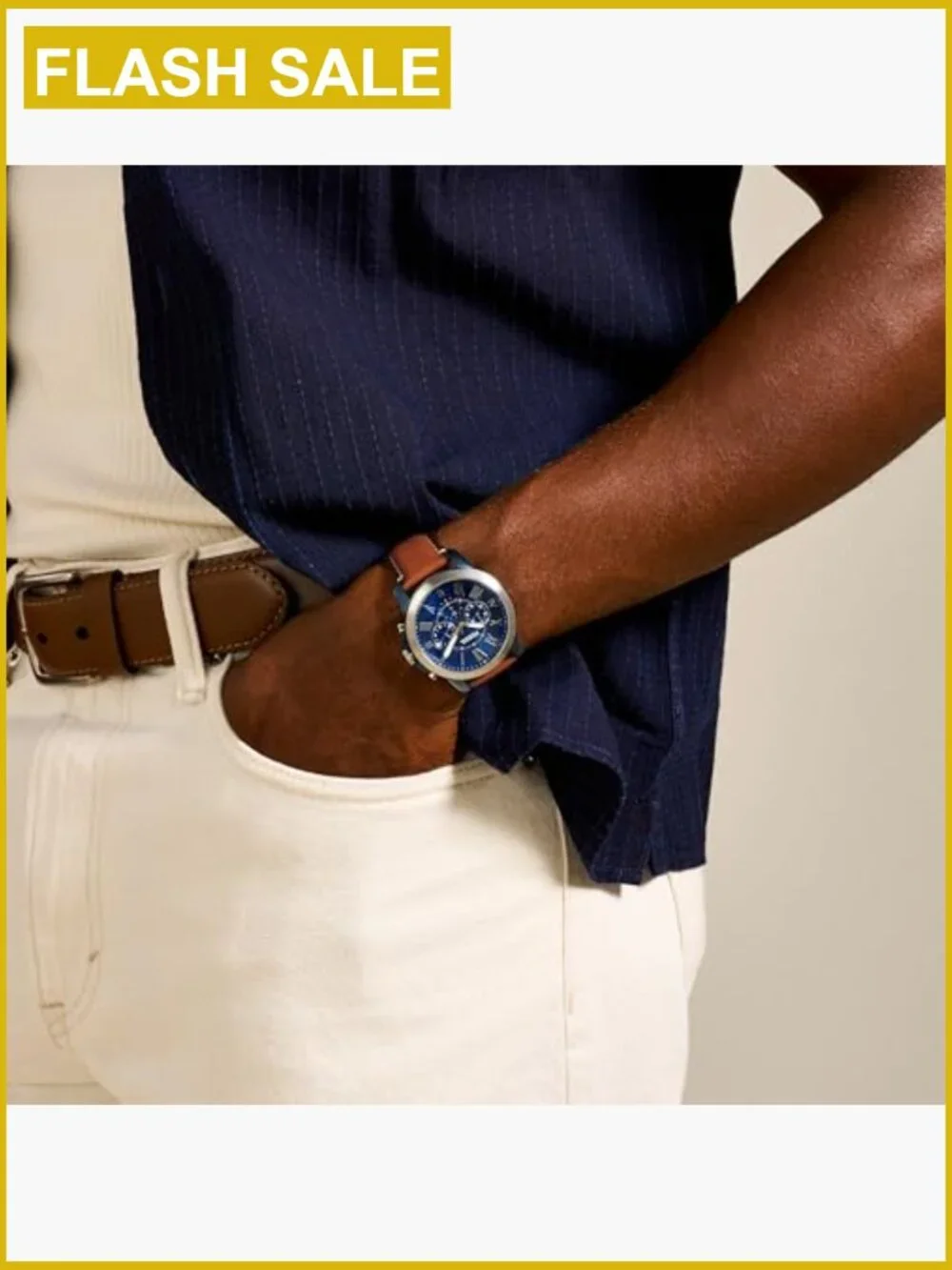 Men's Quartz Chronograph Watch 44mm Leather Strap Water Resistant